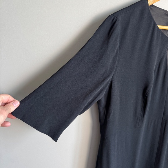 Hugo Boss 1/2 Sleeve Women's Cocktail Shift Midi Dress Black Size 12 Lined Zip - Picture 2 of 16